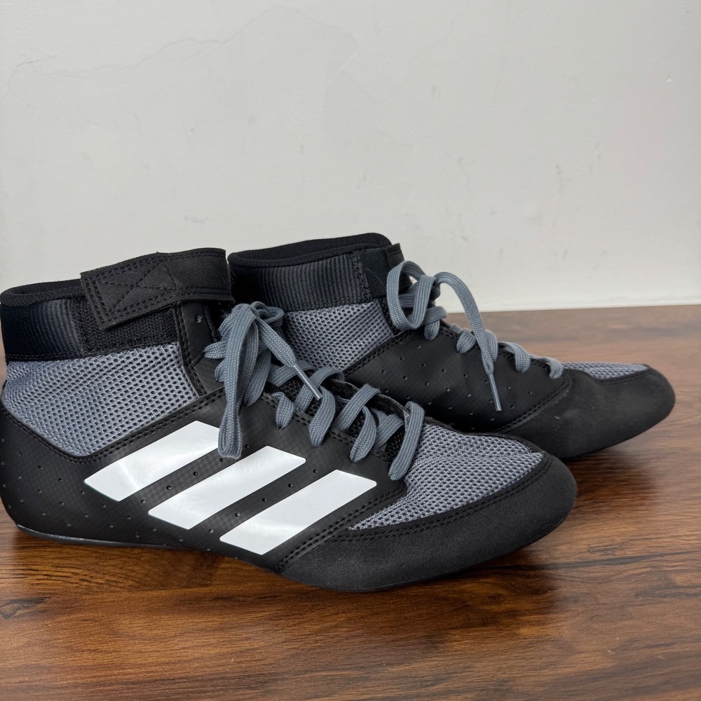 Adidas HVC 2 Wrestling Shoes Kids 8 Black Grey White High Top FZ5391